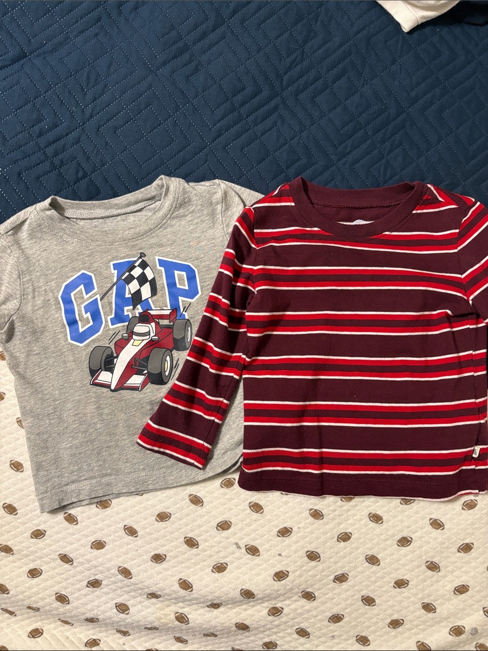 GAP Gray Racing Graphic Tee & Maroon Red Striped Long Sleeve Top